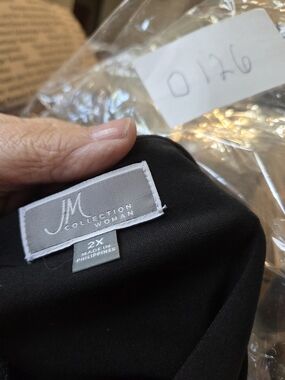 JM Collection Black Top with Teal and Gold Floral Print